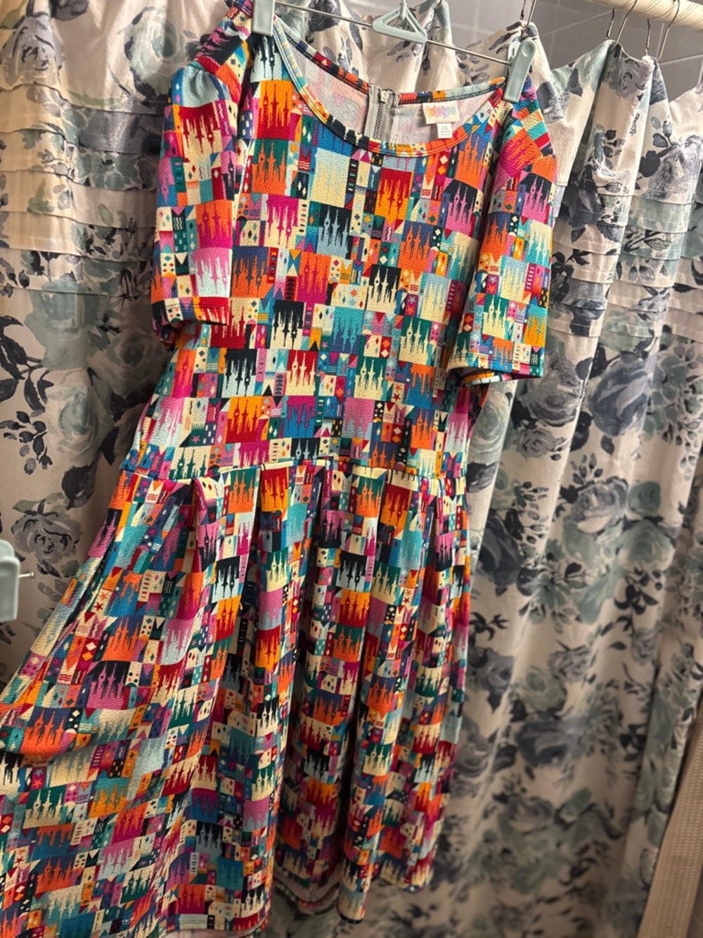 Lularoe *Rare* Disney Castle print zippered Dress! Brilliant bright colors .